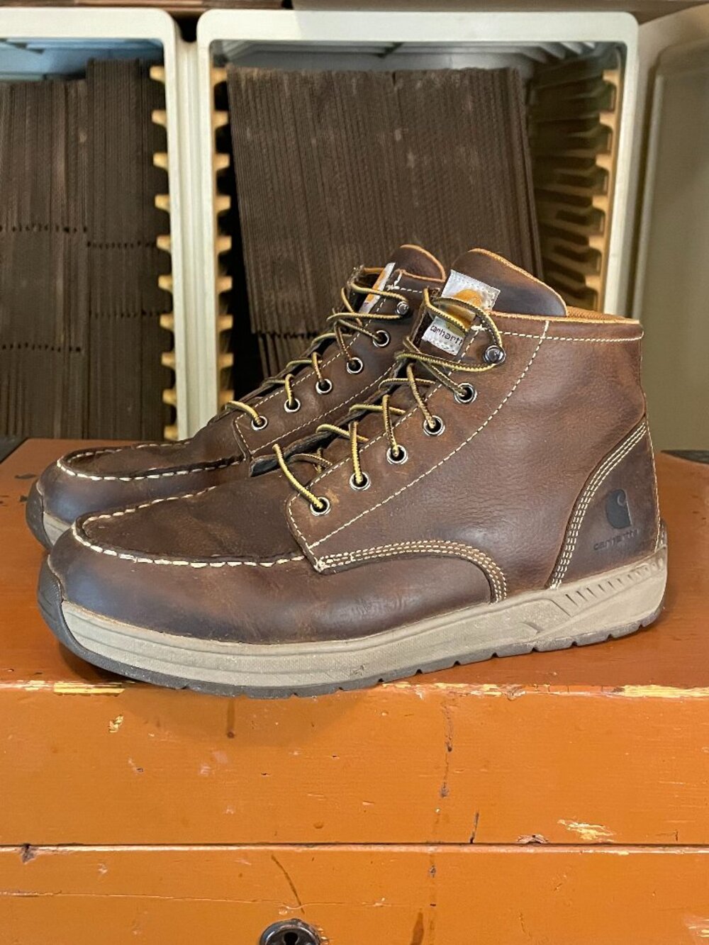 CARHARTT Men's Size 10.5 M CMX4023 Lightweight Casual Wedge Brown Work Boots